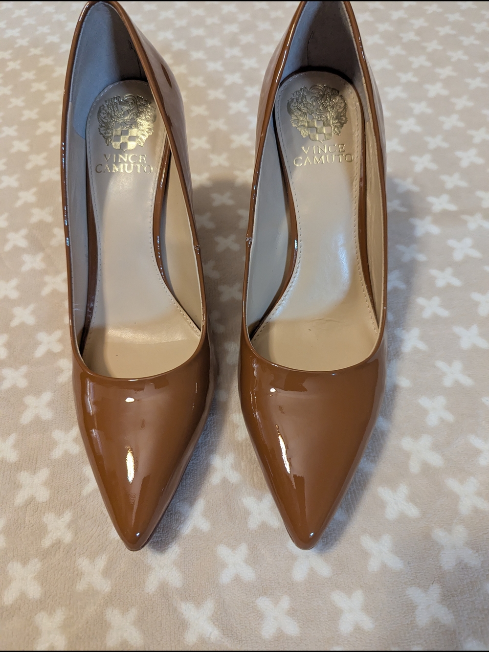 Vince Camuto Patent Pointed-Toe Stiletto Pumps in Tan - Picture 2 of 6